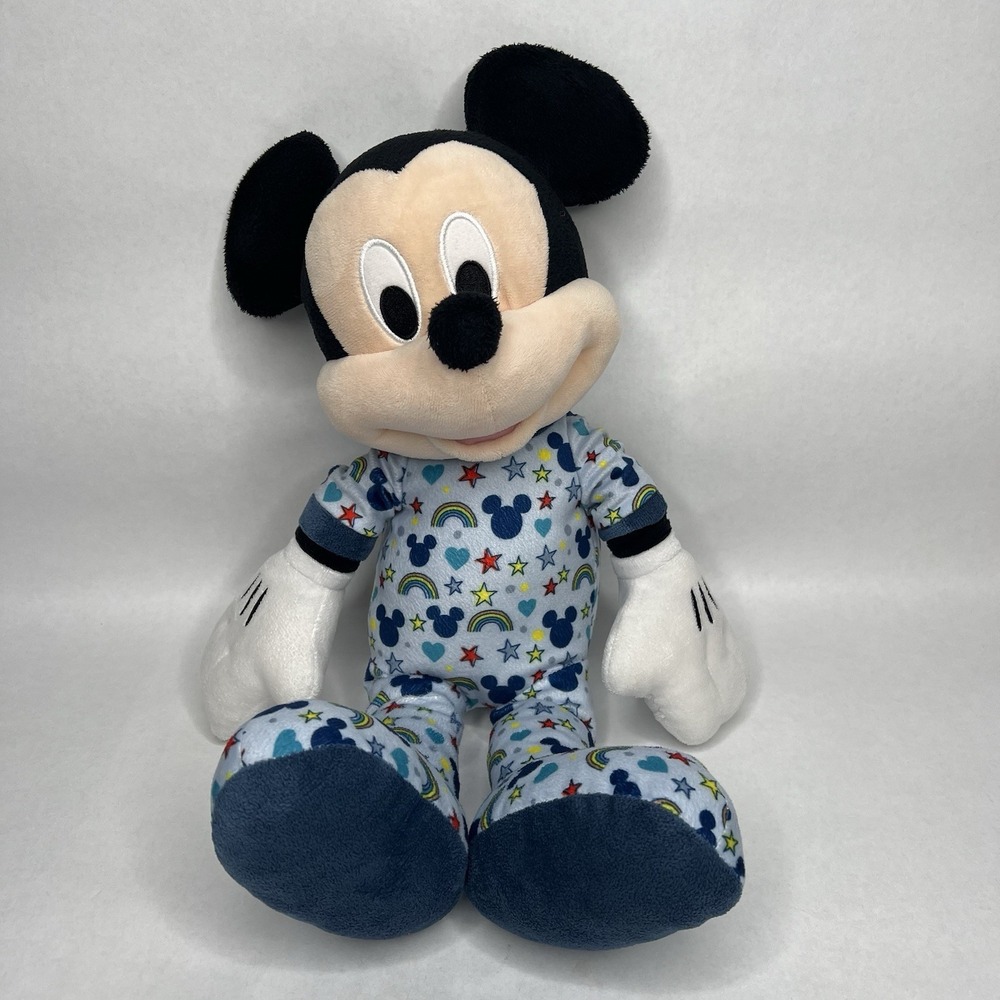 Disney Plush Mickey Mouse‎ Just Play Blue Pajamas Rainbows Hearts 18"